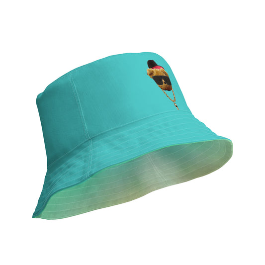 Bear Face Aqua Aura Reversible Bucket Hat (Geared Up Collection)